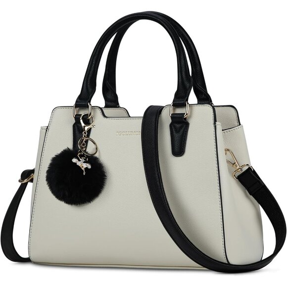 Womens Beige PU leather Top-Handle Waterproof Anti Theft Leather Purses Handbag - Picture 7 of 7